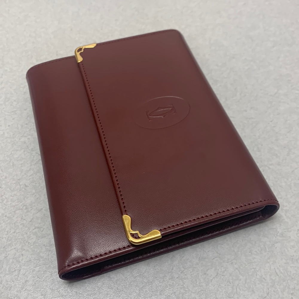 Sold❌AUTHENTIC MUST DE CARTIER TRI-FOLD FRENCH STYLE WALLET BORDEAUX LEATHER - Picture 3 of 17